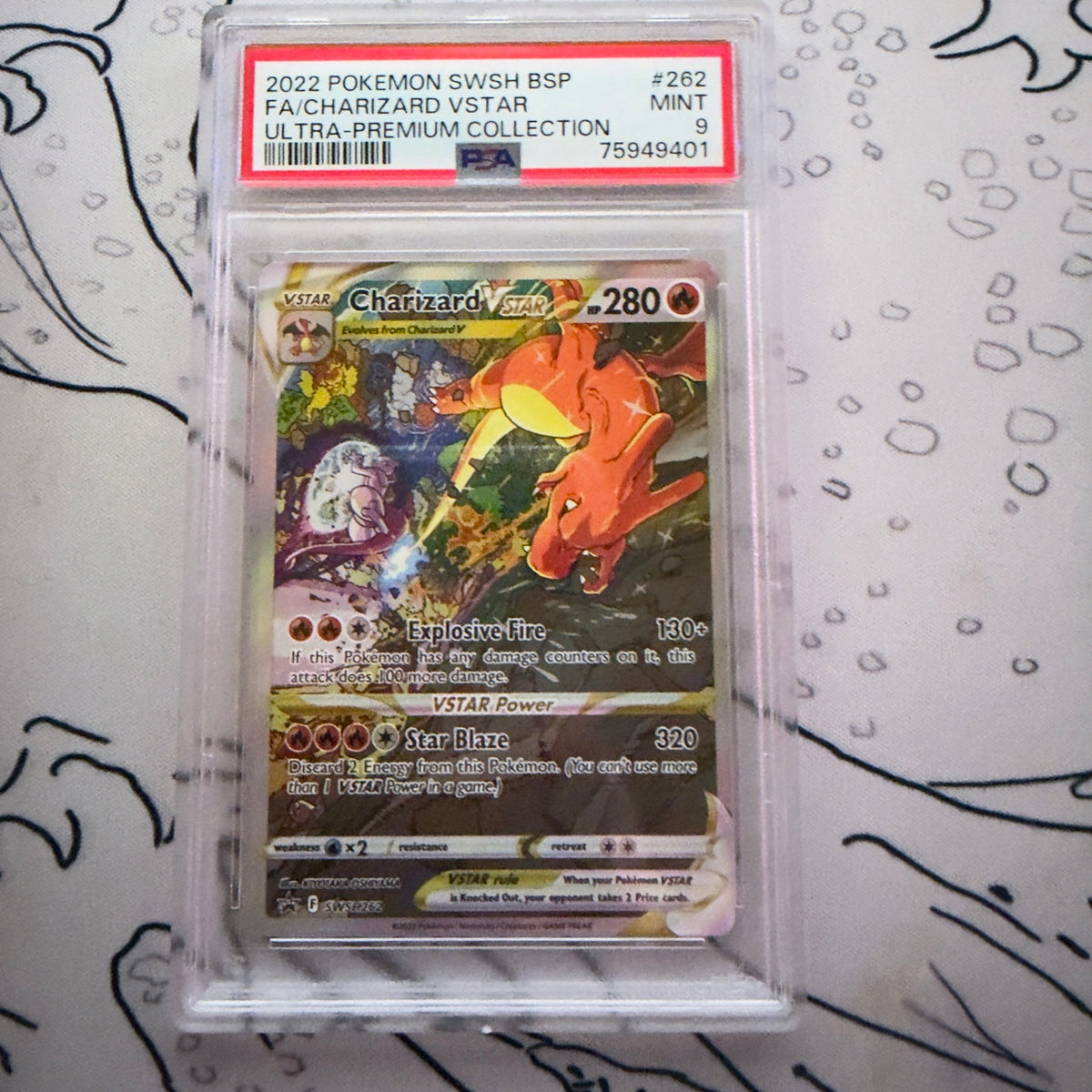Charizard VSTAR SWSH262 Ultra-Premium Collection Pokémon card graded PSA 9, certification 75949401