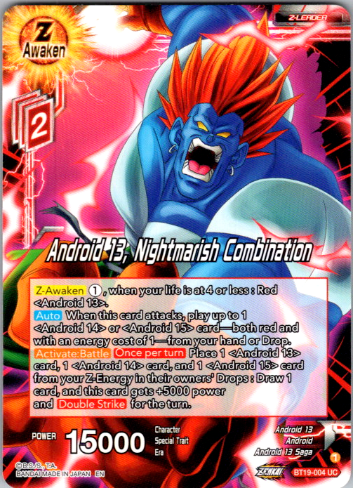 Android 13, Nightmarish Combination BT19-004 Fighter's Ambition Dragon Ball Super card