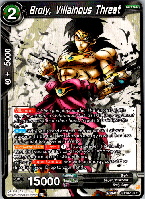 Broly, Villainous Threat BT19-139 Fighter's Ambition Dragon Ball Super card