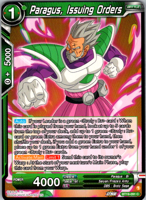 Paragus, Issuing Orders BT19-091 Fighter's Ambition Dragon Ball Super card