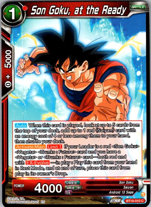 Son Goku, at the Ready BT19-010 Fighter's Ambition Dragon Ball Super card