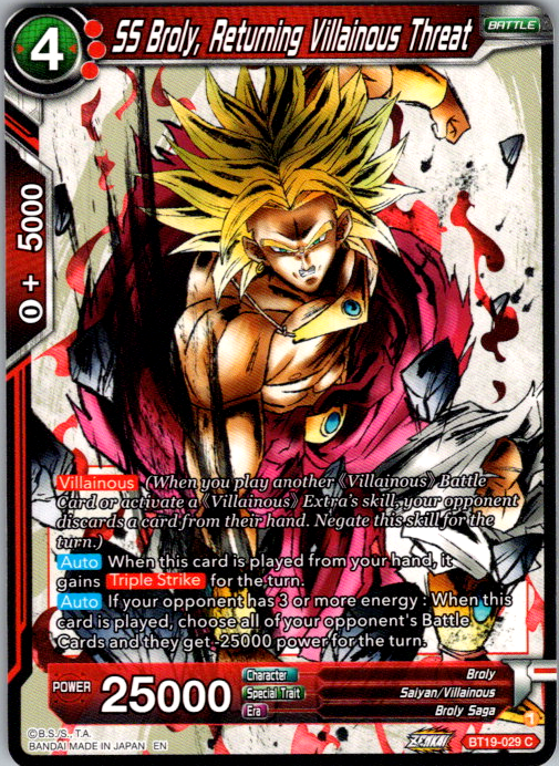 SS Broly, Returning Villainous Threat BT19-029 Fighter's Ambition Dragon Ball Super card