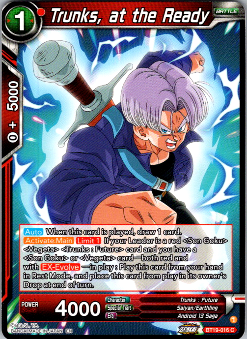 Trunks, at the Ready BT19-016 Fighter's Ambition Dragon Ball Super card