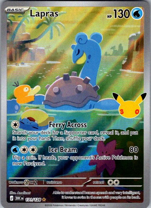 Lapras #131/128 | 30th Celebration | English — scanned card front