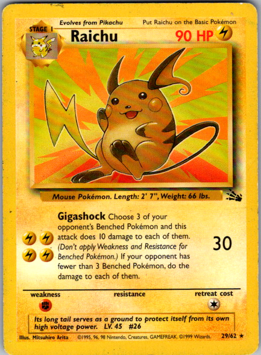 Raichu #29/62 | Fossil Unlimited | English — scanned card front