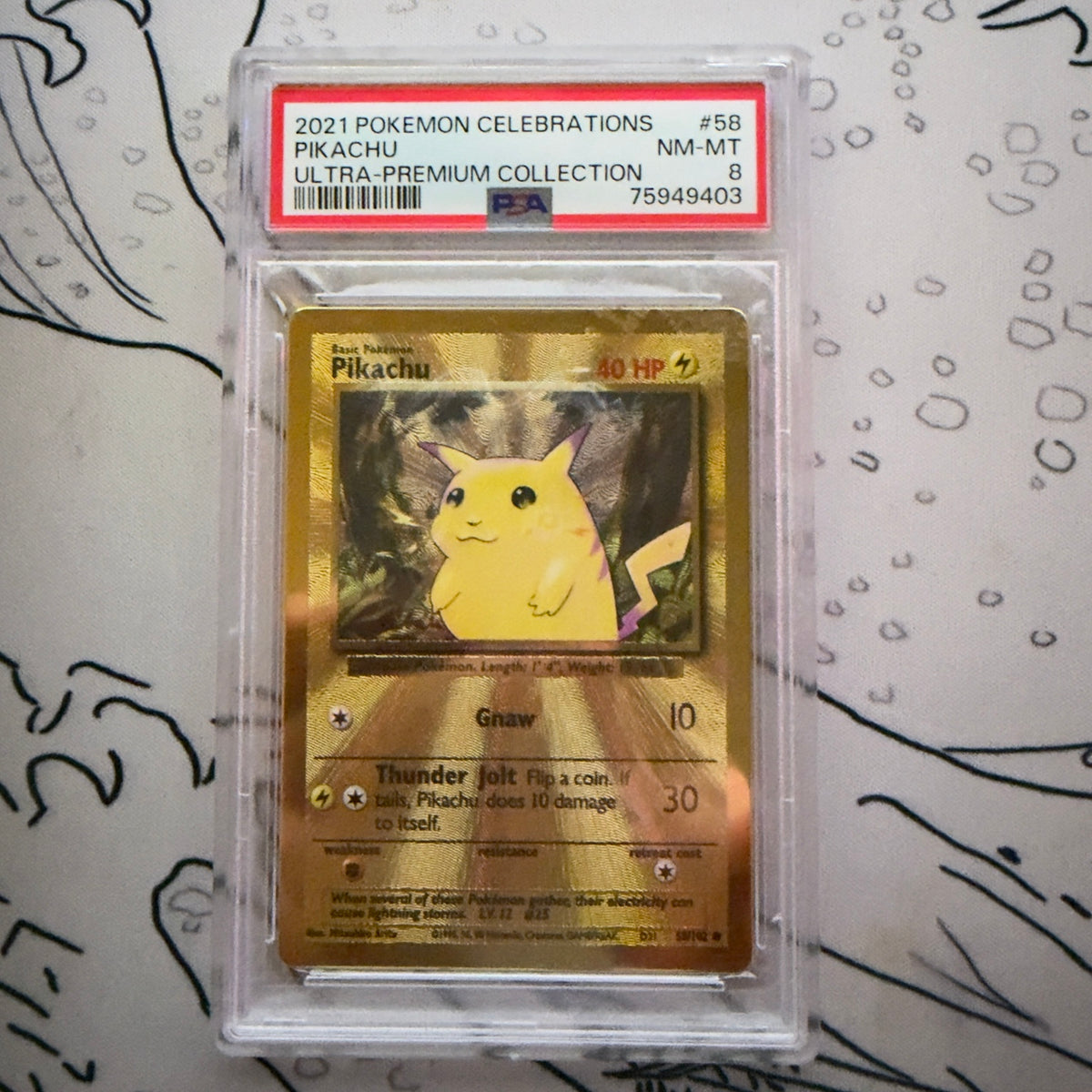 Pikachu #58 Celebrations Ultra-Premium Collection Pokémon card graded PSA 8, certification 75949403