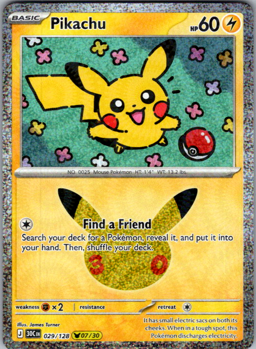 Pikachu 029/128 30th Celebration Pokemon card