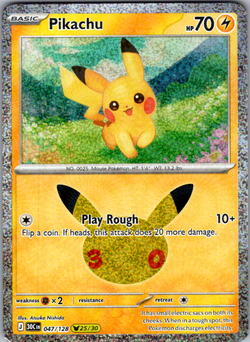 Pikachu 047/128 30th Celebration Pokemon card