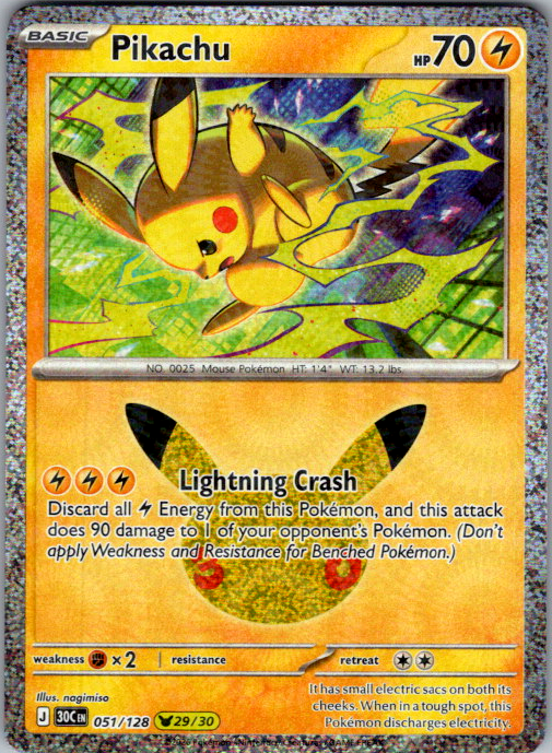 Pikachu 051/128 30th Celebration Pokemon card