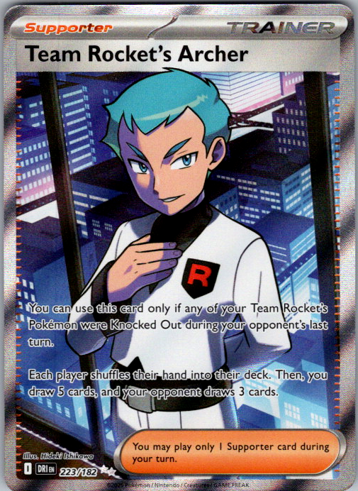 Team Rocket's Archer 223/182 Destined Rivals Pokemon card copy 1